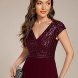 ever BAYLOR|Robe de soirée mi-longue à manches courtes en mousseline asymétrique à sequins