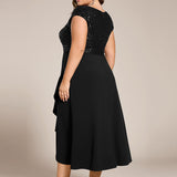 ever BAYLOR|Robe de soirée mi-longue à manches courtes en mousseline asymétrique à sequins