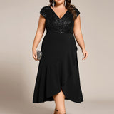 ever BAYLOR|Robe de soirée mi-longue à manches courtes en mousseline asymétrique à sequins