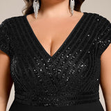 ever BAYLOR|Robe de soirée mi-longue à manches courtes en mousseline asymétrique à sequins
