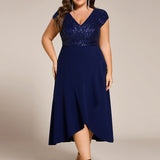 ever BAYLOR|Robe de soirée mi-longue à manches courtes en mousseline asymétrique à sequins