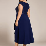 ever BAYLOR|Robe de soirée mi-longue à manches courtes en mousseline asymétrique à sequins