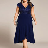 ever BAYLOR|Robe de soirée mi-longue à manches courtes en mousseline asymétrique à sequins