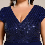 ever BAYLOR|Robe de soirée mi-longue à manches courtes en mousseline asymétrique à sequins