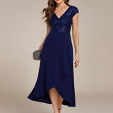 ever BAYLOR|Robe de soirée mi-longue à manches courtes en mousseline asymétrique à sequins