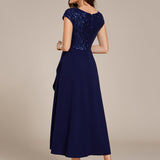 ever BAYLOR|Robe de soirée mi-longue à manches courtes en mousseline asymétrique à sequins