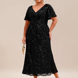 ever PALMER|Robe cérémonie femme mi-longue sirène formelle brodée à paillettes