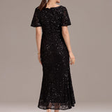 ever PALMER|Robe cérémonie femme mi-longue sirène formelle brodée à paillettes