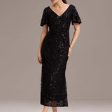 ever PALMER|Robe cérémonie femme mi-longue sirène formelle brodée à paillettes