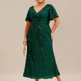 ever PALMER|Robe cérémonie femme mi-longue sirène formelle brodée à paillettes