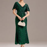 ever PALMER|Robe cérémonie femme mi-longue sirène formelle brodée à paillettes