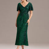 ever PALMER|Robe cérémonie femme mi-longue sirène formelle brodée à paillettes
