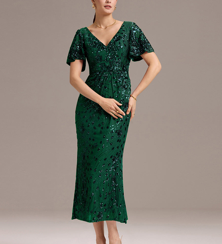 ever PALMER|Robe cérémonie femme mi-longue sirène formelle brodée à paillettes