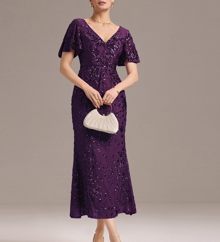 ever PALMER|Robe cérémonie femme mi-longue sirène formelle brodée à paillettes