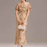 ever PALMER|Robe cérémonie femme mi-longue sirène formelle brodée à paillettes