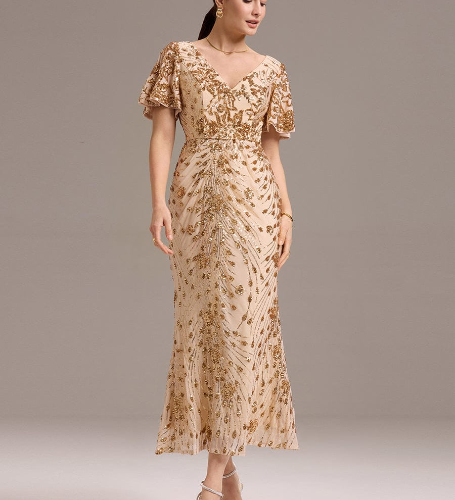 ever PALMER|Robe cérémonie femme mi-longue sirène formelle brodée à paillettes