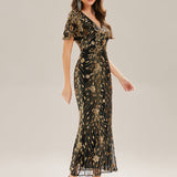 ever PALMER|Robe cérémonie femme mi-longue sirène formelle brodée à paillettes