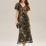 ever PALMER|Robe cérémonie femme mi-longue sirène formelle brodée à paillettes