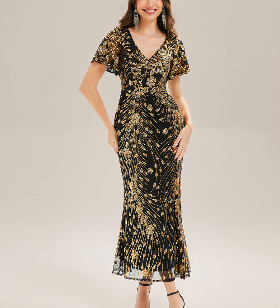 ever PALMER|Robe cérémonie femme mi-longue sirène formelle brodée à paillettes