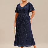 ever PALMER|Robe cérémonie femme mi-longue sirène formelle brodée à paillettes