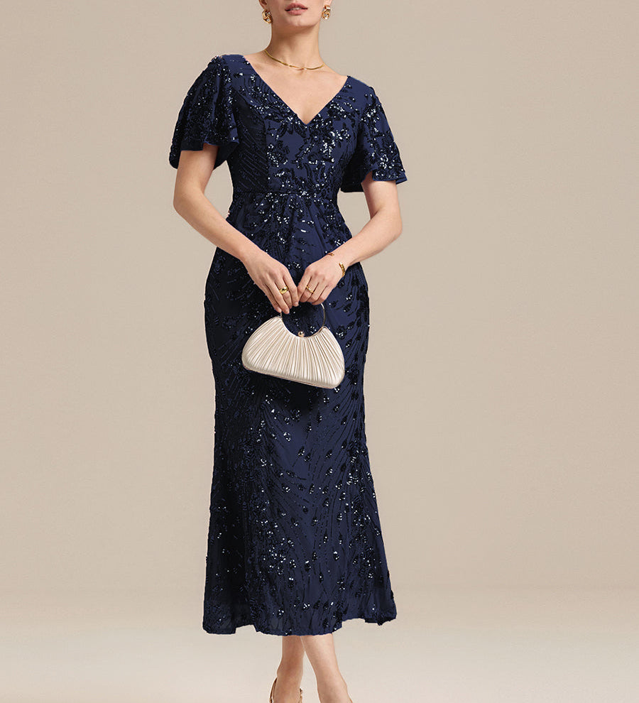 ever PALMER|Robe cérémonie femme mi-longue sirène formelle brodée à paillettes