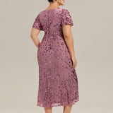 ever PALMER|Robe cérémonie femme mi-longue sirène formelle brodée à paillettes