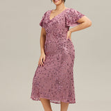 ever PALMER|Robe cérémonie femme mi-longue sirène formelle brodée à paillettes