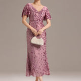 ever PALMER|Robe cérémonie femme mi-longue sirène formelle brodée à paillettes