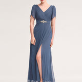 ever NOAH|Robe de soirée en mousseline de soie à manches volantées