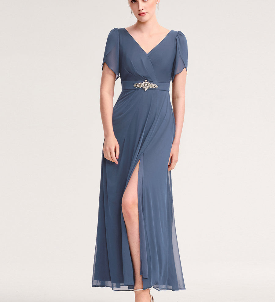 ever NOAH|Robe de soirée en mousseline de soie à manches volantées