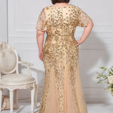ever ANNIKA|Robe de soirée brodée à paillettes et manches à volants