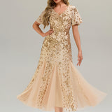 ever ANNIKA|Robe de soirée brodée à paillettes et manches à volants