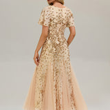 ever ANNIKA|Robe de soirée brodée à paillettes et manches à volants