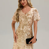 ever ANNIKA|Robe de soirée brodée à paillettes et manches à volants