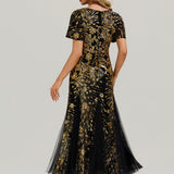 ever ANNIKA|Robe de soirée brodée à paillettes et manches à volants