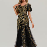 ever ANNIKA|Robe de soirée brodée à paillettes et manches à volants