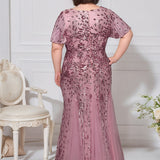 ever ANNIKA|Robe de soirée brodée à paillettes et manches à volants