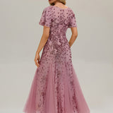 ever ANNIKA|Robe de soirée brodée à paillettes et manches à volants