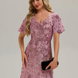 ever ANNIKA|Robe de soirée brodée à paillettes et manches à volants