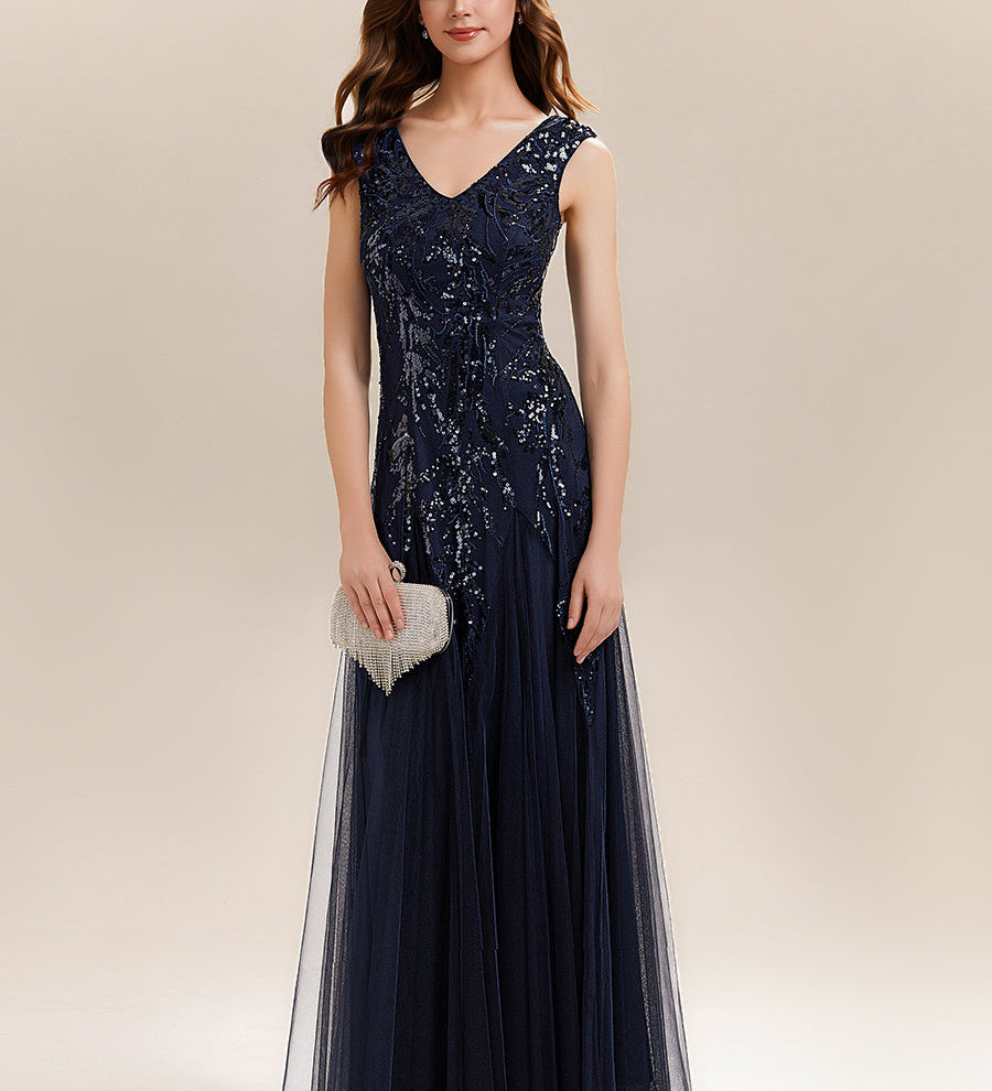 ever FREYA|Robe longue sans manches décolletée en V brodée de fleurs en A