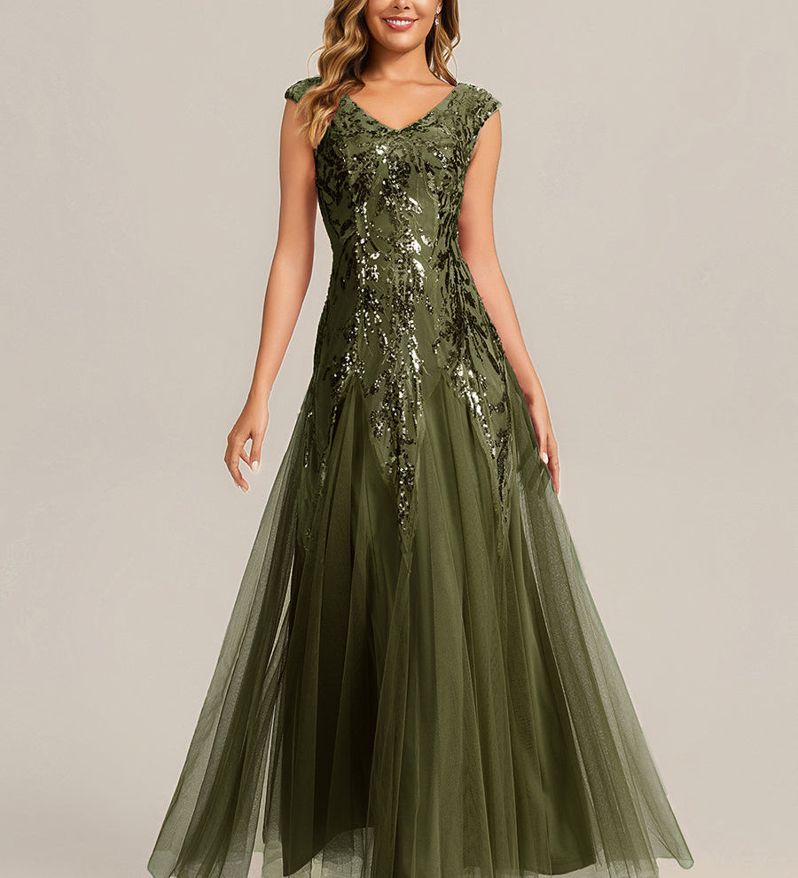 ever FREYA|Robe longue sans manches décolletée en V brodée de fleurs en A