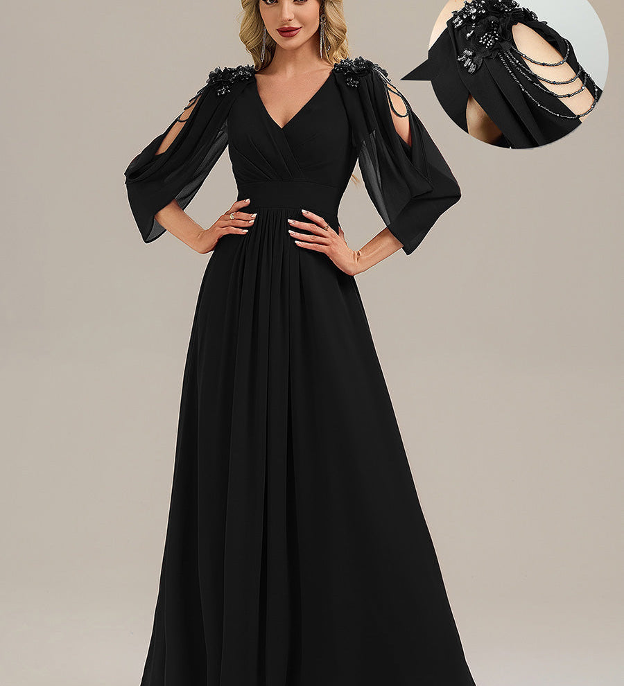 ever LOLA|Robe de soirée à manches tulipe en mousseline de soie à fleurs