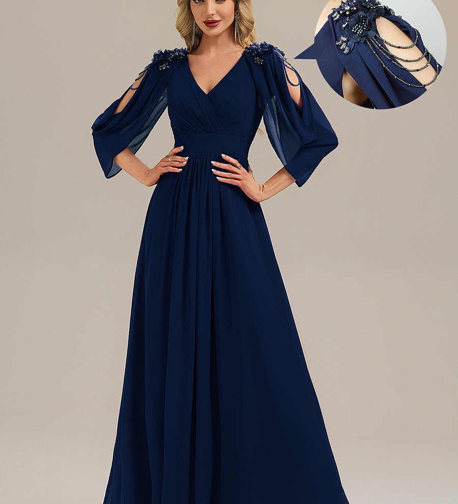 ever LOLA|Robe de soirée à manches tulipe en mousseline de soie à fleurs