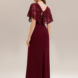 ever KIRA|Robe de soirée formelle à col en V avec manches cape et détails en sequins