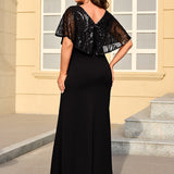 ever KIRA|Robe de soirée formelle à col en V avec manches cape et détails en sequins