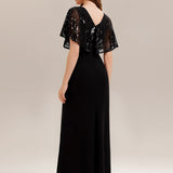 ever KIRA|Robe de soirée formelle à col en V avec manches cape et détails en sequins