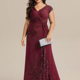 ever KAIA|Robe Moulante Stretch à Manches Courtes Col V Noué avec Sequins