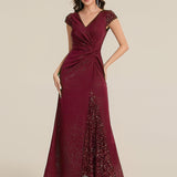 ever KAIA|Robe Moulante Stretch à Manches Courtes Col V Noué avec Sequins