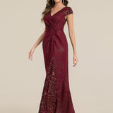 ever KAIA|Robe Moulante Stretch à Manches Courtes Col V Noué avec Sequins