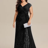 ever KAIA|Robe Moulante Stretch à Manches Courtes Col V Noué avec Sequins